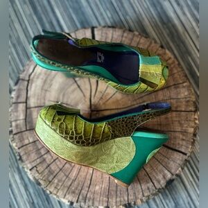 🆕Altura Sie7e NWOB Women’s Green Platform Slingback Open Toe Wedges in Size 6